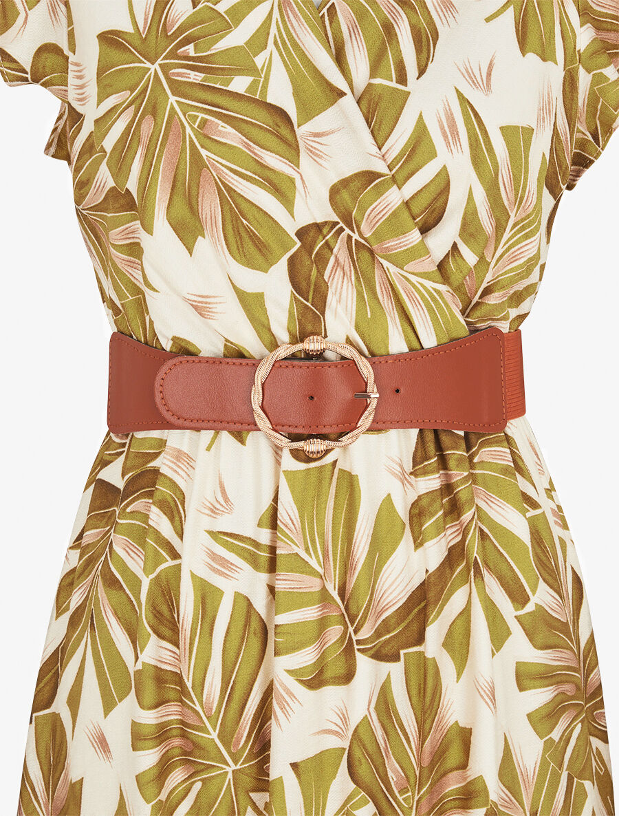 Robe longue évasée imprimé tropical - Vert/jaune - 3