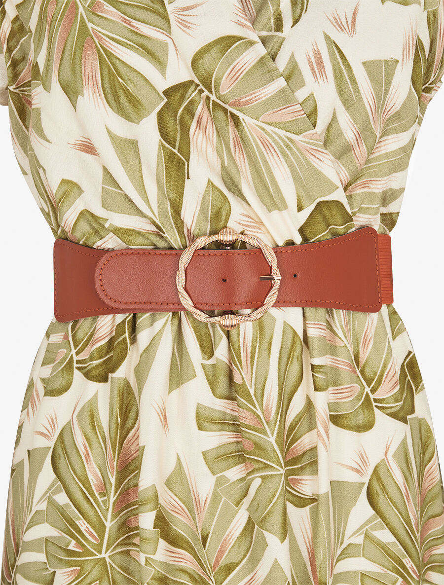 Robe longue évasée imprimé tropical - Kaki - 3