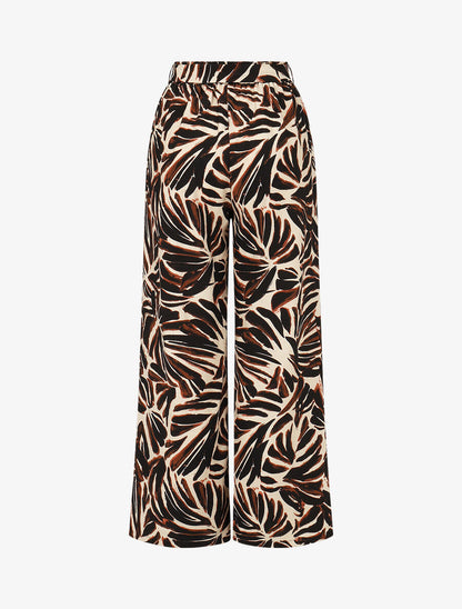 Pantalon imprimé abstrait à taille haute élastiquée - Marron - 2