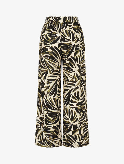 Pantalon imprimé abstrait à taille haute élastiquée - Kaki - 2