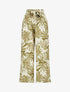 Pantalon imprimé feuilles à taille haute élastiquée - Kaki - 4
