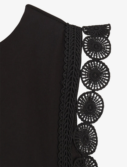 Top droit uni sans manches à dentelle - Noir - 3