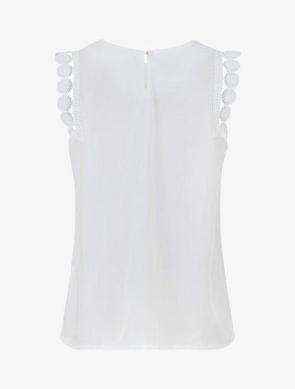Top droit uni sans manches à dentelle - Blanc - 2