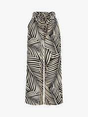 Pantalon imprimé tropical à taille haute élastiquée - Noir - 1