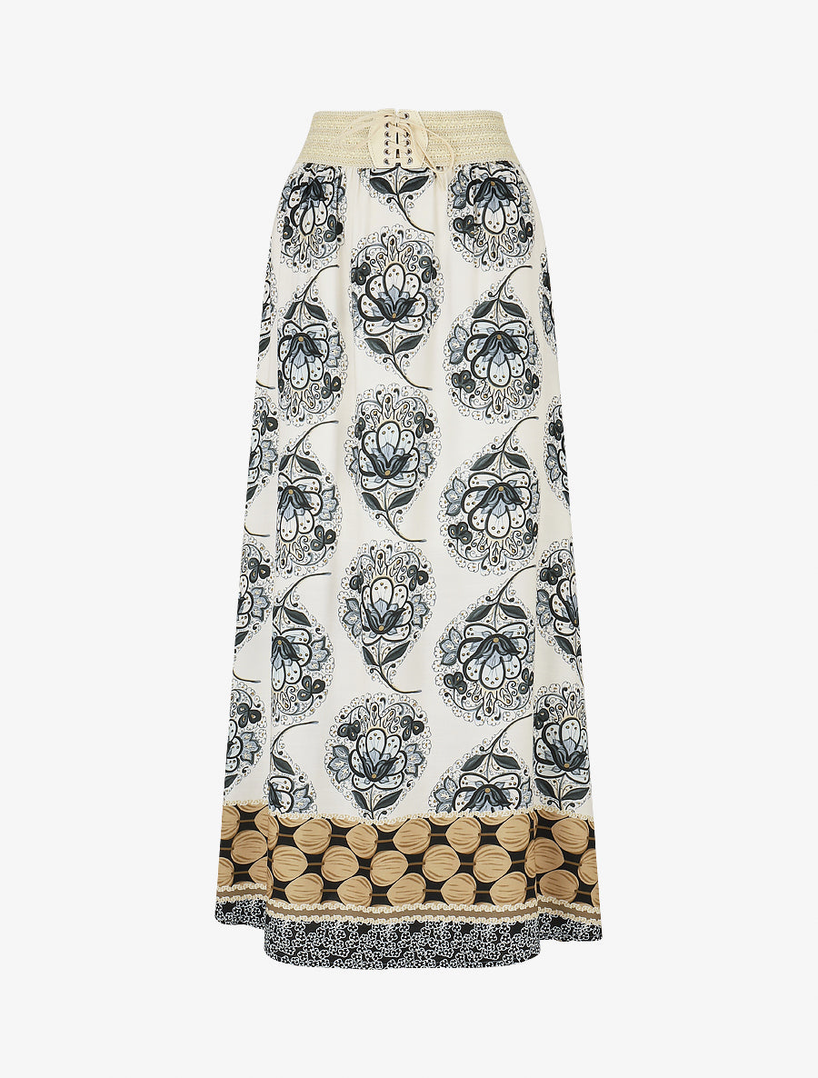 Jupe longue style corset imprimé arabesque - Noir - 1