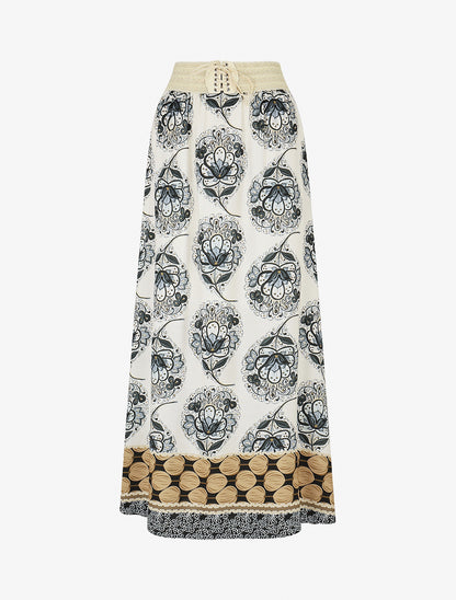 Jupe longue style corset imprimé arabesque - Noir - 1