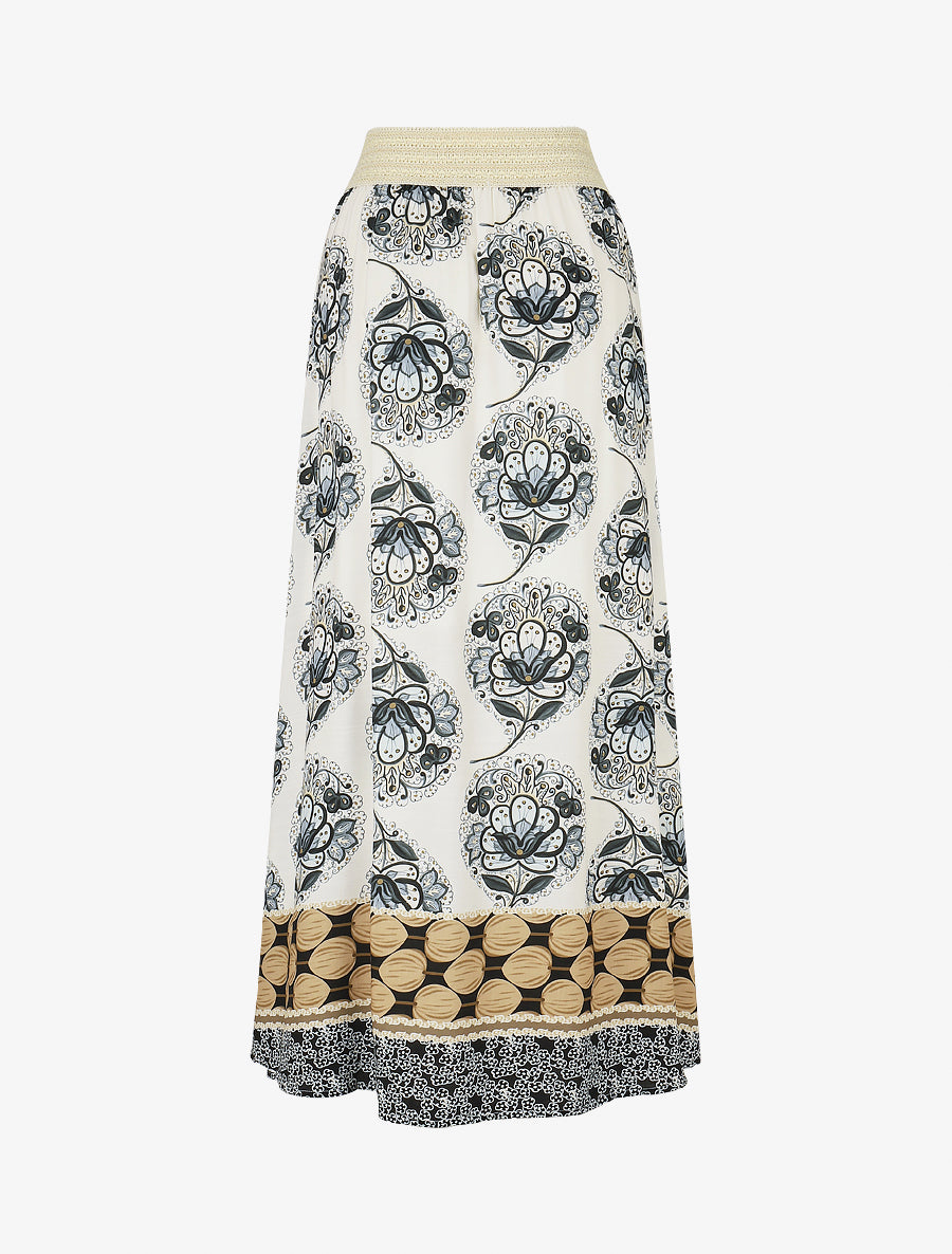 Jupe longue style corset imprimé arabesque - Noir - 2