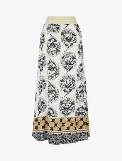 Jupe longue style corset imprimé arabesque - Noir - 2