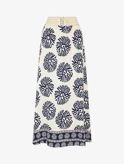 Jupe longue style corset imprimé coraux - Marine - 1