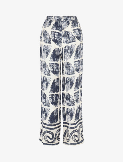 Pantalon droit taille haute imprimé fantaisie - Marine - 1