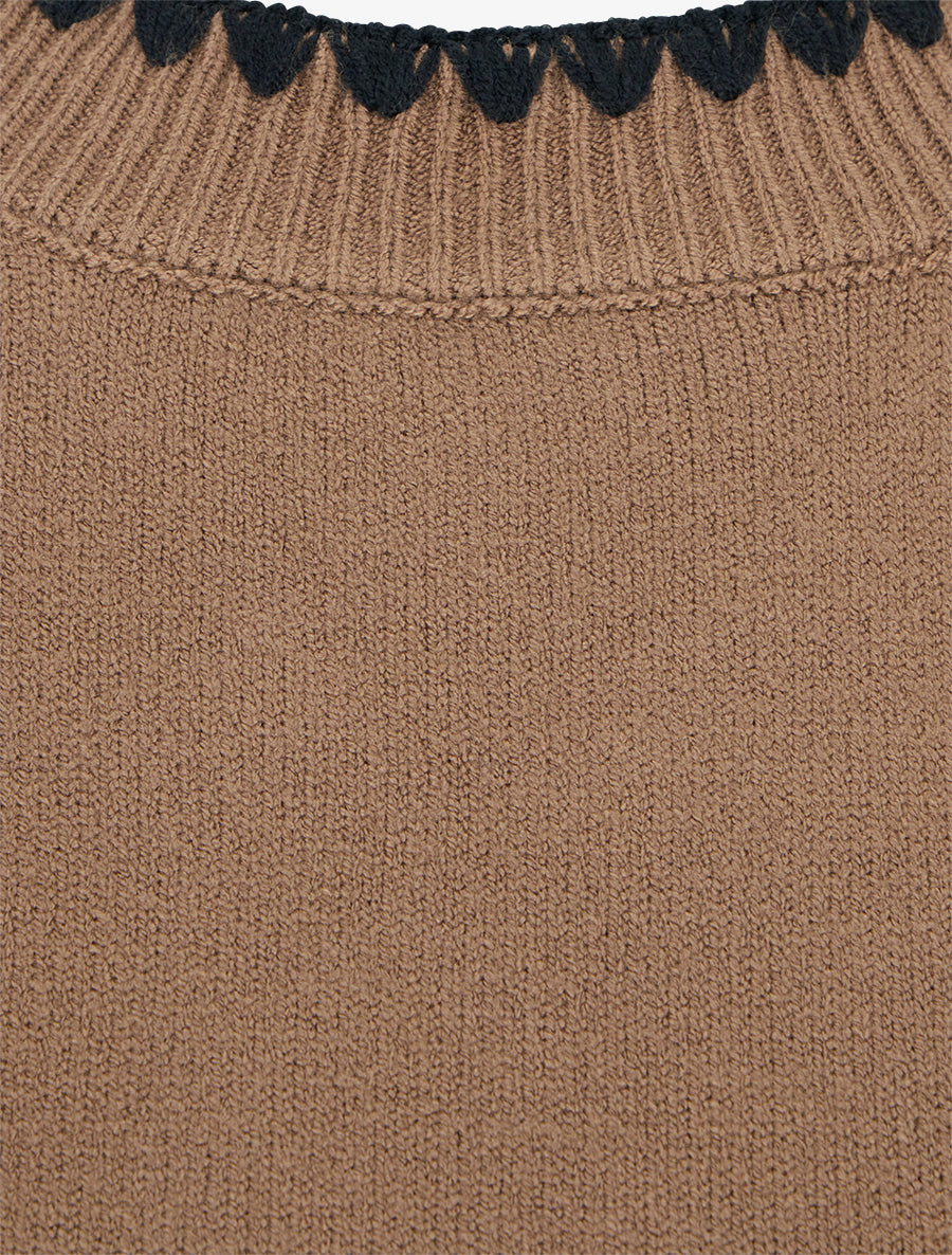 Pull droit à col rond brodé - Taupe - 3