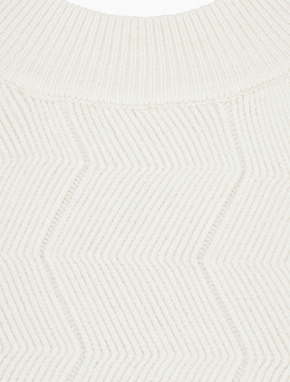 Pull droit à col rond en maille fantaisie - Écru - 3