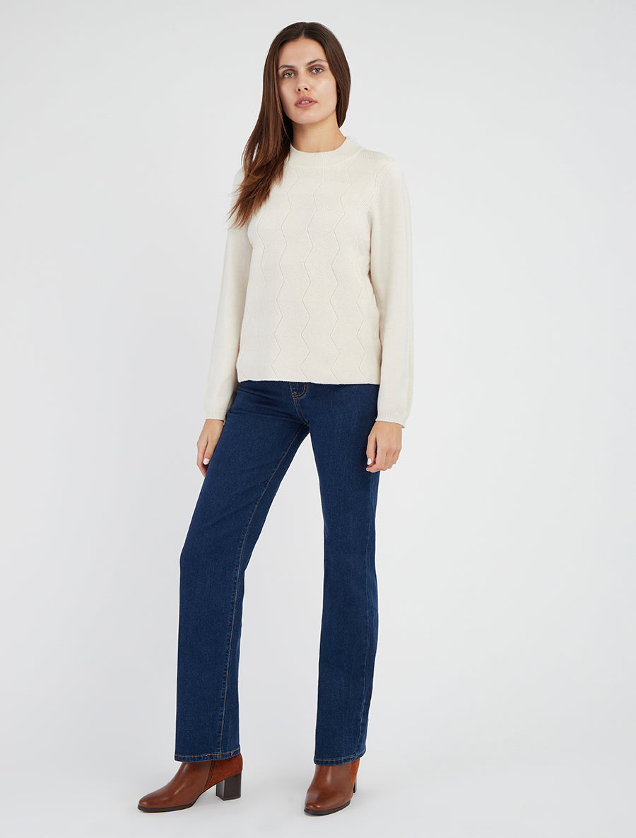 Pull droit à col rond en maille fantaisie - Écru