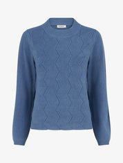 Pull droit à col rond en maille fantaisie - Bleu charrette - 1