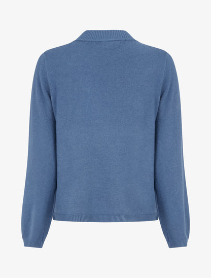 Pull droit à col rond en maille fantaisie - Bleu charrette - 2