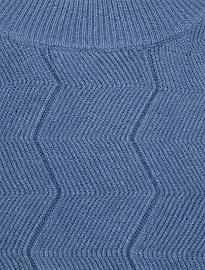 Pull droit à col rond en maille fantaisie - Bleu charrette - 3