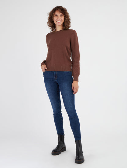 Pull en maille style pois coupe droite - Marron