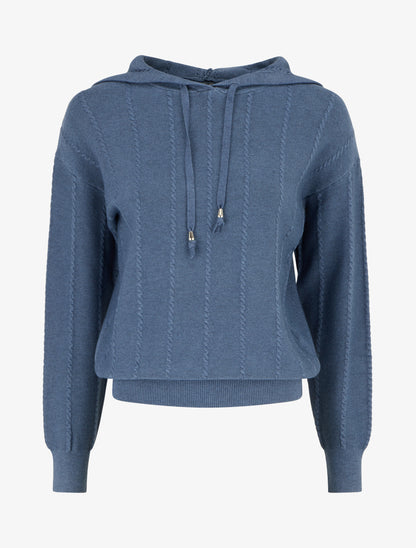 Pull à capuche effet tressé coupe droite - Bleu charrette - 1