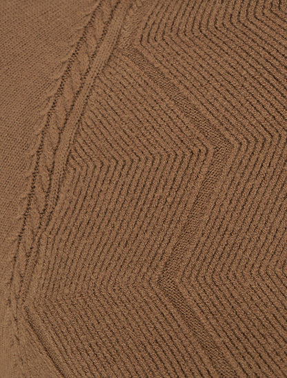 Pull à capuche en maille zig-zag - Camel - 3