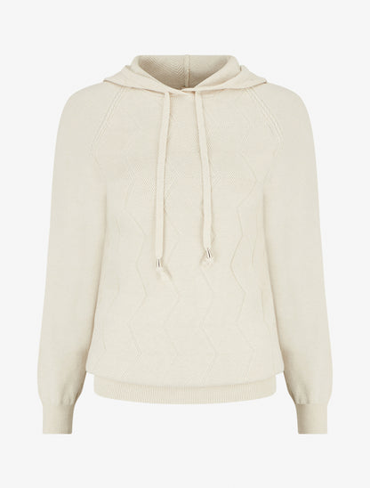 Pull à capuche en maille zig-zag - Écru - 1