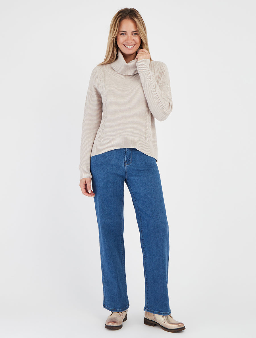Pull droit à col roulé - Beige