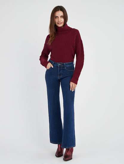 Pull droit à col roulé - Lie de vin