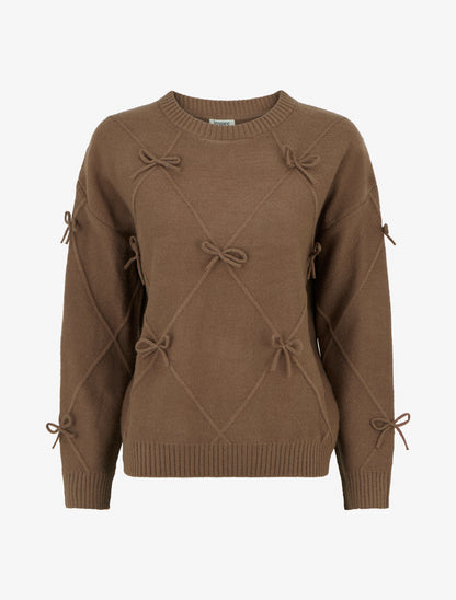 Pull uni à nœuds décoratifs - Marron - 1