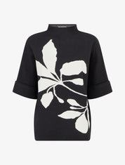 Pull à imprimé floral - Noir - 1