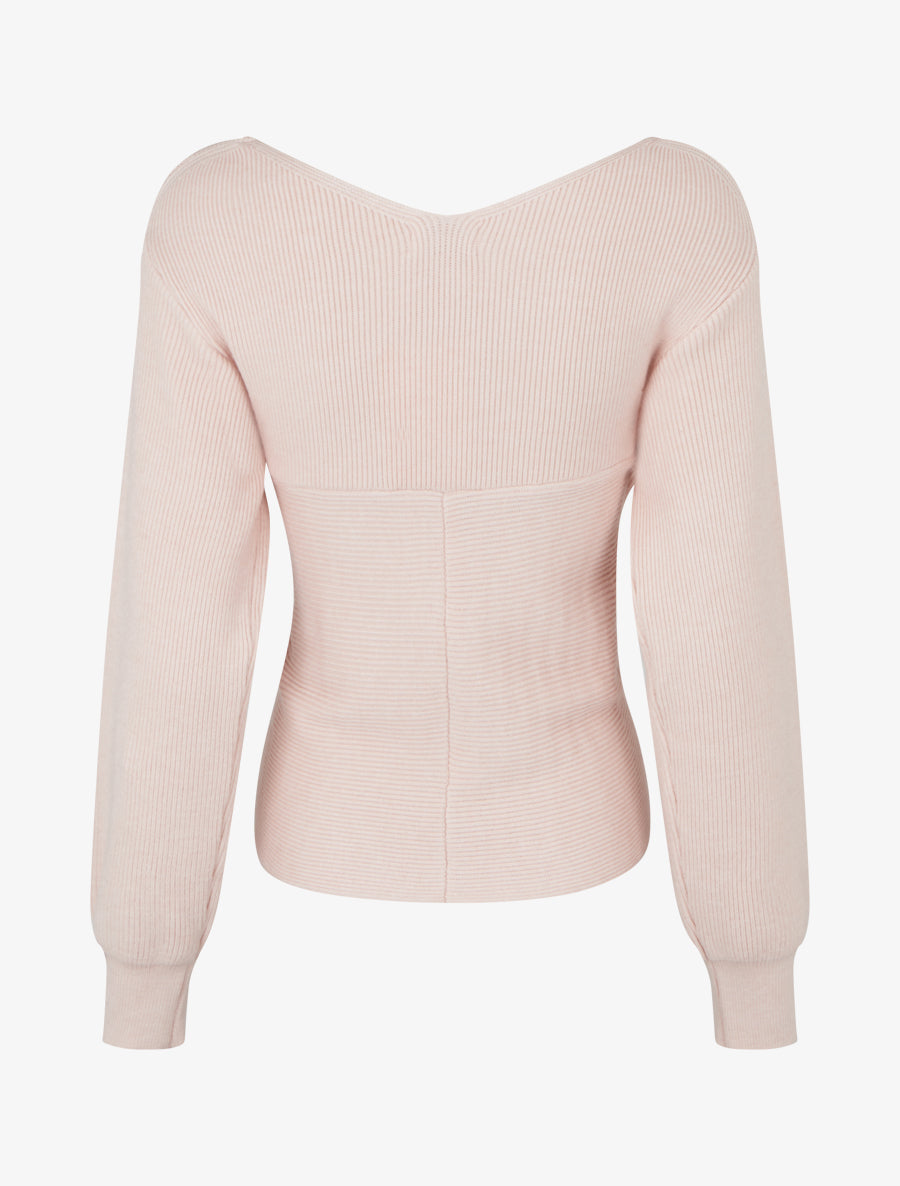 Pull uni côtelé à col cache-coeur - Rose