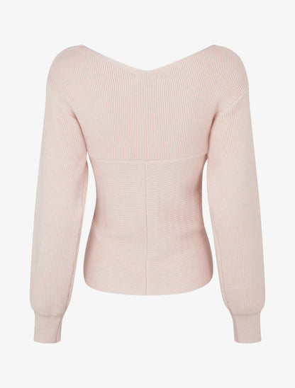Pull uni côtelé à col cache-coeur - Rose