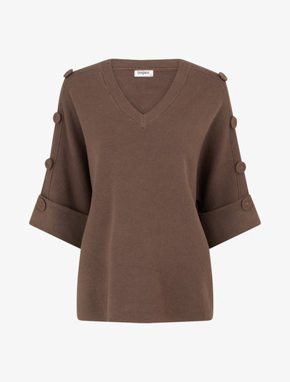 Pull uni à boutons décoratifs - Marron - 1