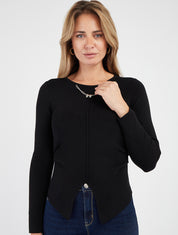 Pull asymétrique à empiècement bijou M - Noir