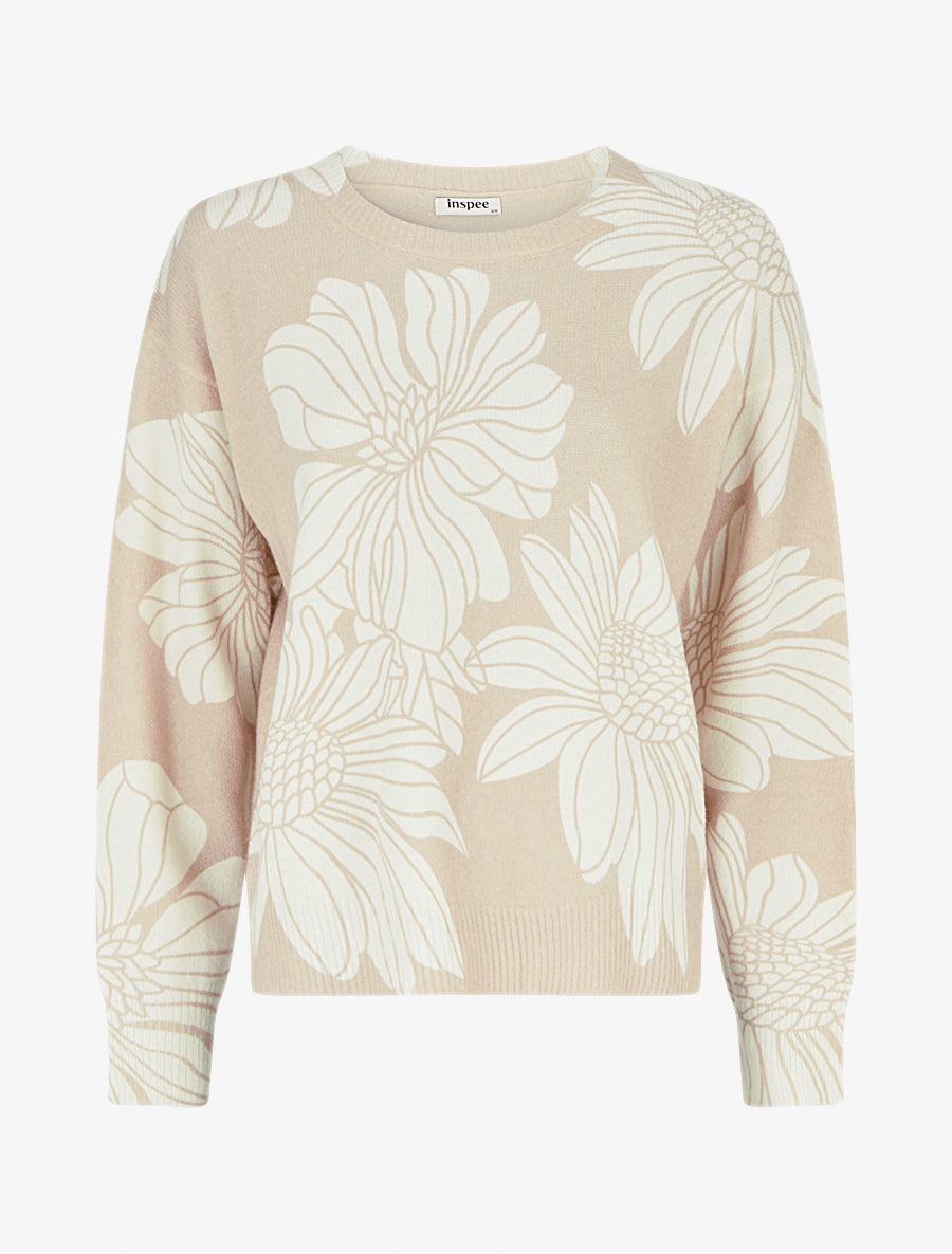 Pull à imprimé floral - Taupe - 1