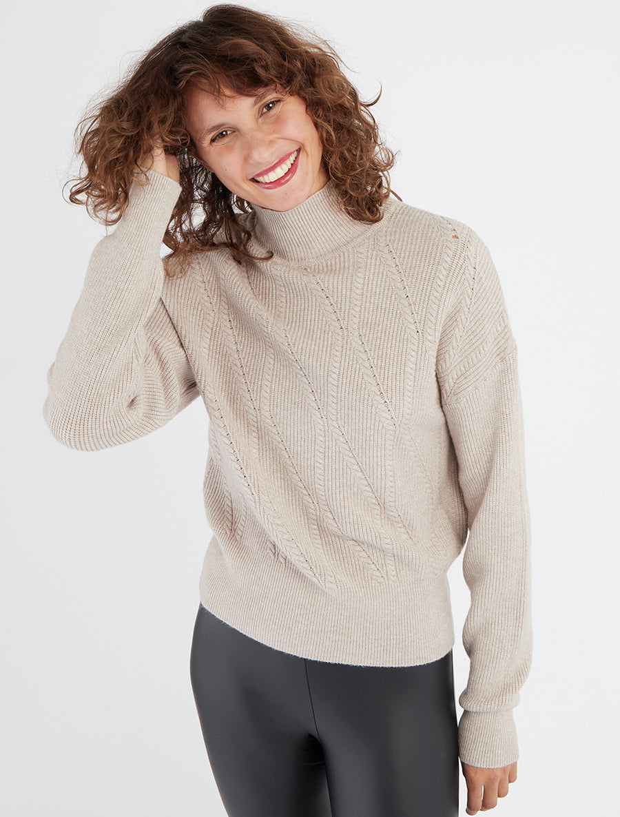 Pull uni à col montant - Taupe