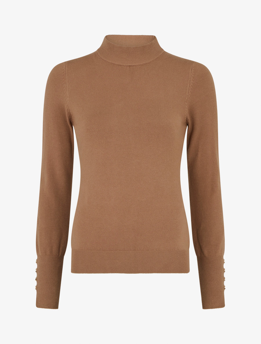 Pull fin uni à col montant - Camel - 1