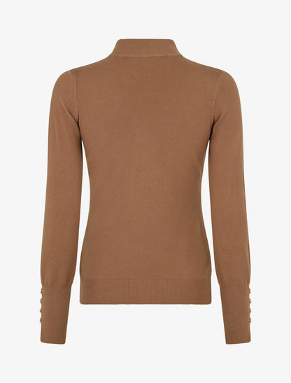 Pull fin uni à col montant - Camel - 2