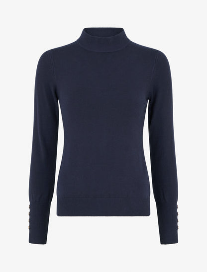 Pull fin uni à col montant - Marine - 1