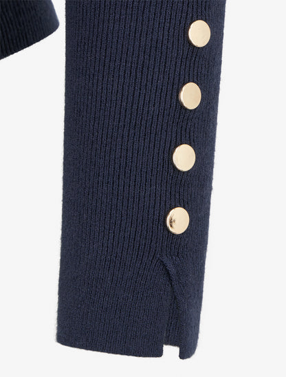 Pull fin uni à col montant - Marine - 3