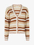 Gilet rayé en maille fantaisie à col V - Beige - 1