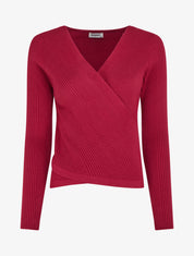 Pull côtelé à col cache-coeur - Lie de vin - 1