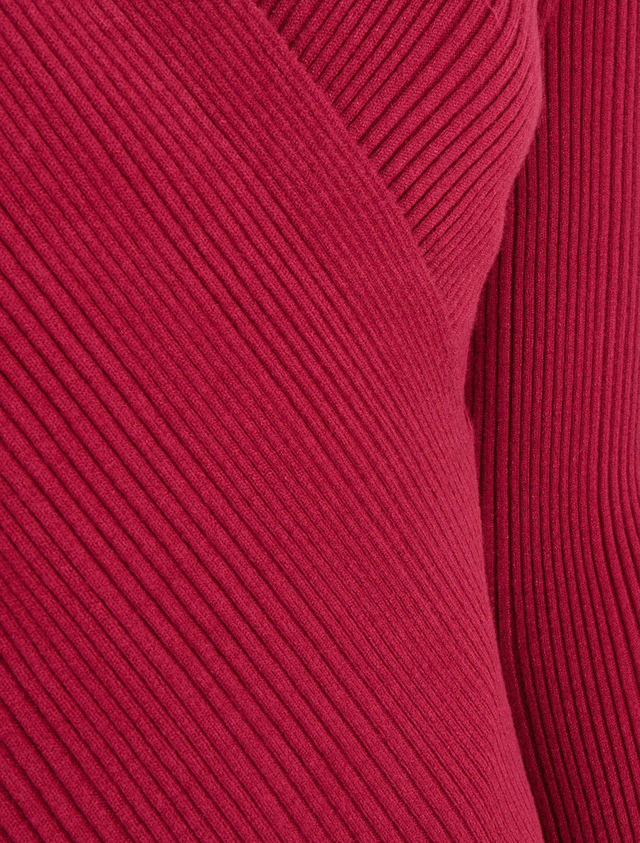 Pull côtelé à col cache-coeur - Lie de vin - 3