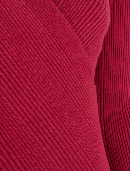 Pull côtelé à col cache-coeur - Lie de vin - 3