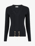 Pull à col V et boutons décoratifs - Noir - 1