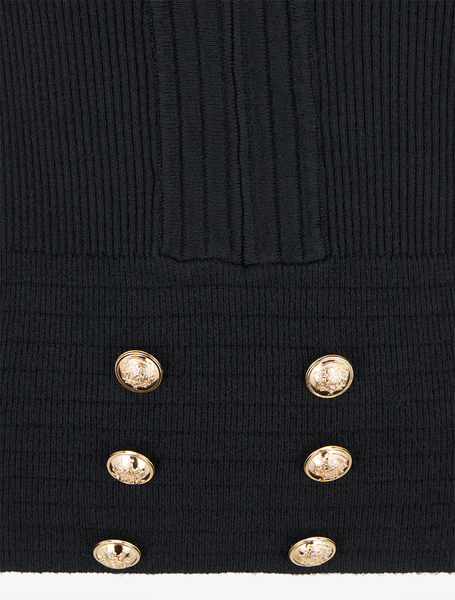 Pull à col V et boutons décoratifs - Noir - 3