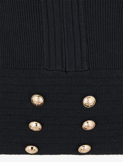 Pull à col V et boutons décoratifs - Noir - 3