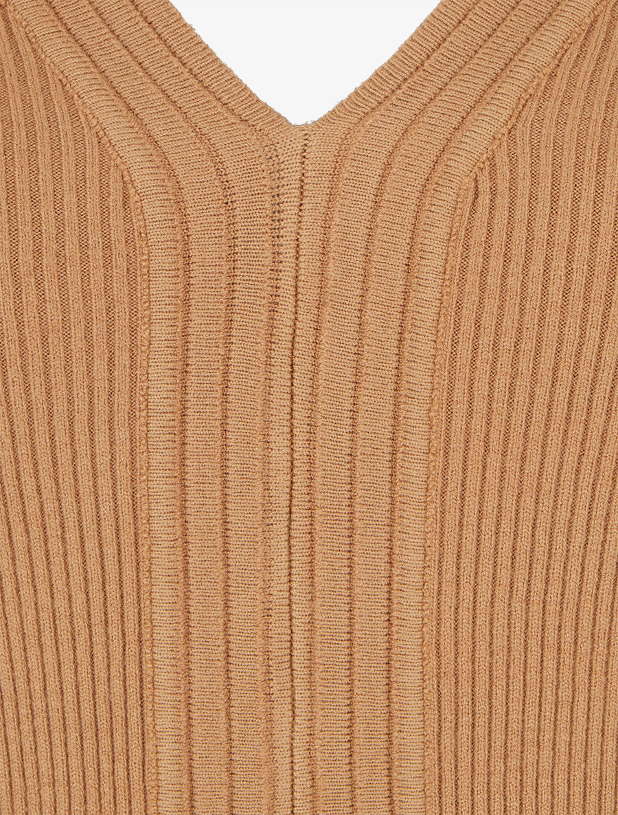 Pull à col V et boutons décoratifs - Camel - 3