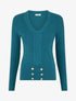 Pull à col V et boutons décoratifs - Bleu canard - 1