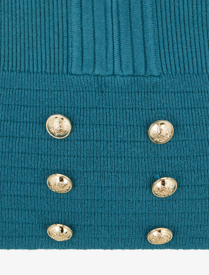 Pull à col V et boutons décoratifs - Bleu canard - 3