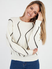Pull droit à tresses irisées - Écru