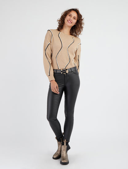 Pull droit à tresses irisées - Beige